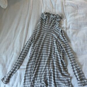 Striped Gray and White Turtleneck Sweater